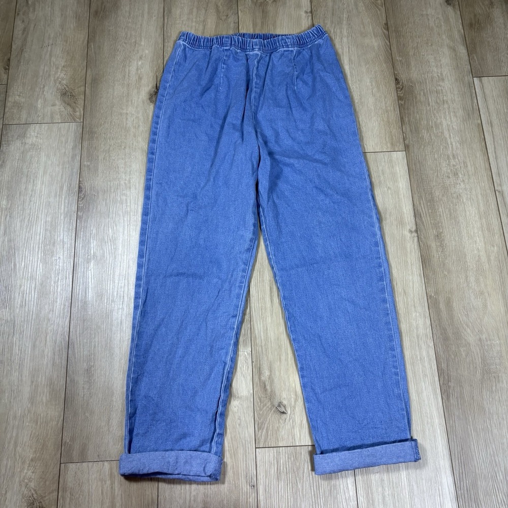Chic Pants‎ Womens Medium Pull On Elastic Waist Tapered Stretchy Denim Blue